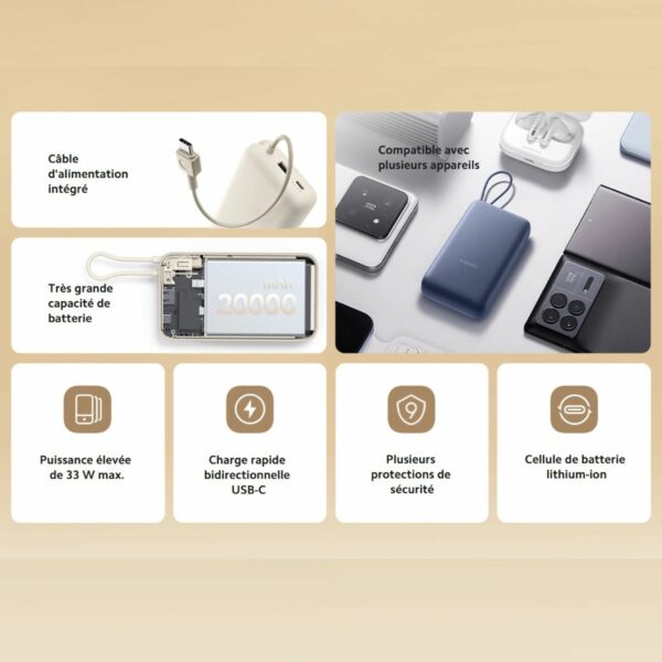 Xiaomi 33W Power Bank 20000mah (Câble Intégré) – Image 5